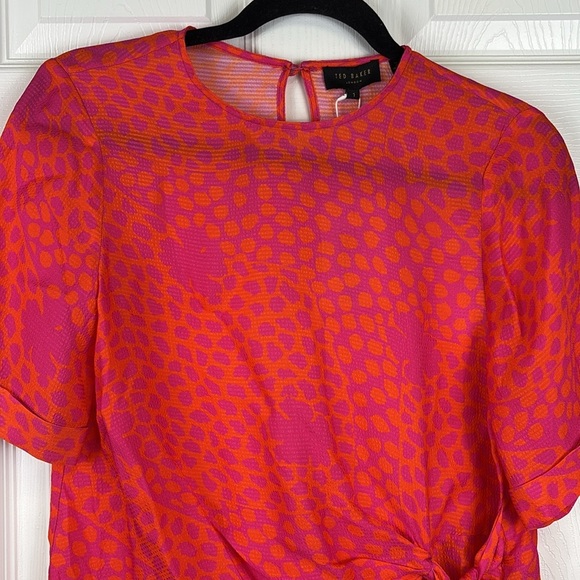 NWT Ted Baker Merrick deep pink orange integral tie front shirt xs - Picture 4 of 10